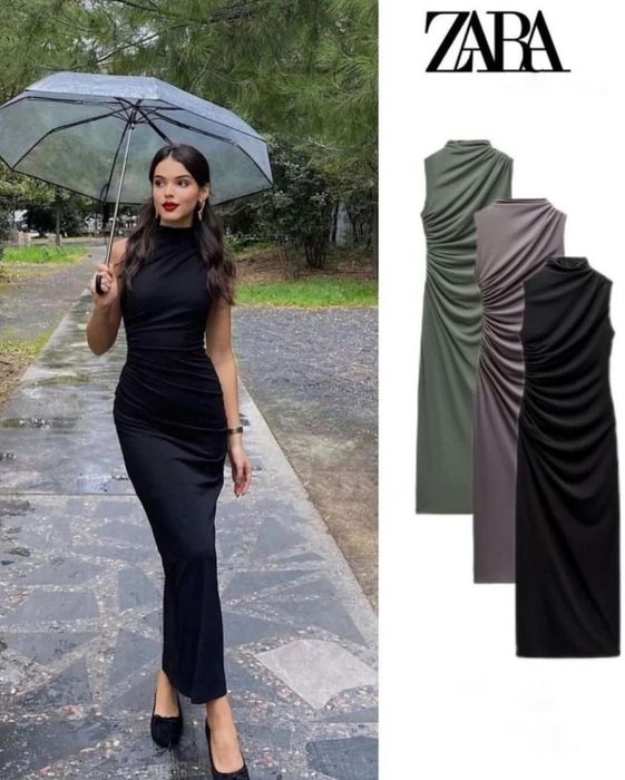 Платье Zara макси серого цвета