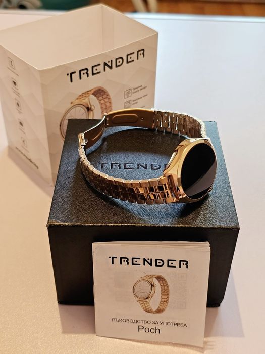 НОВ ! Луксозен Смарт Часовник - TRENDER POCH - Rose Gold  - AMOLED -  Bluetooth Разговори !