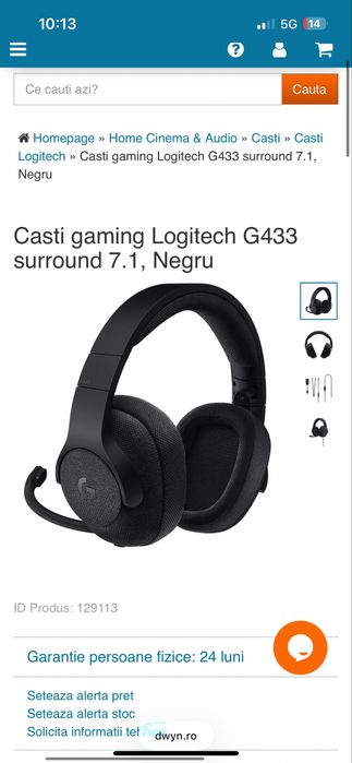 Casti gaming logitech g433 surround 7.1 - Negre