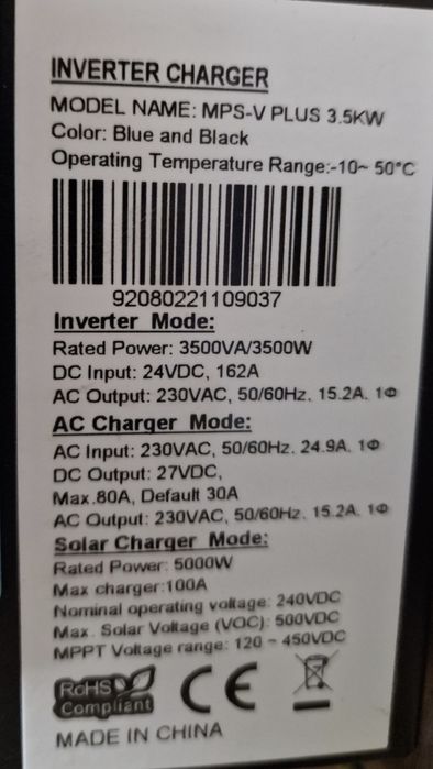 Invertor solar hibrid PowMr de 3,5 kW, cu wifi, 220 VAC, 24 V c.c.,