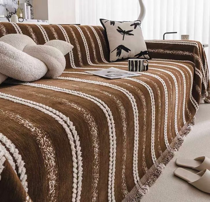 Стильная шенилловая накидка-плед на диван и кресло