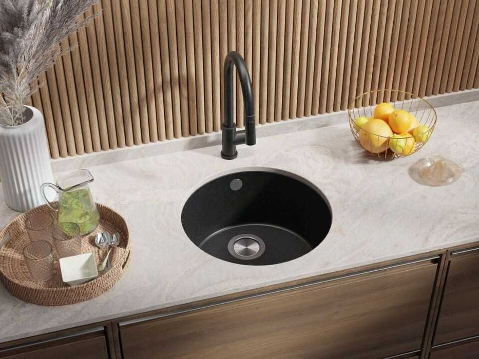 Графит кръгла кухненска мивка за вграждане под плот Валета 50 460x460