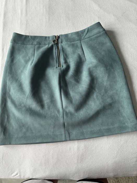 Fustă Vero Moda din piele întoarsă ecologică, verde mentă, mărimea S
