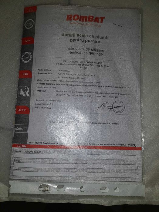 ACUMULATOR AUTO Baterie ptr pornit