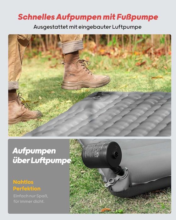 Saltea gonflabila cu perna, Qpau, cu pompa incorporata, 136x195cm