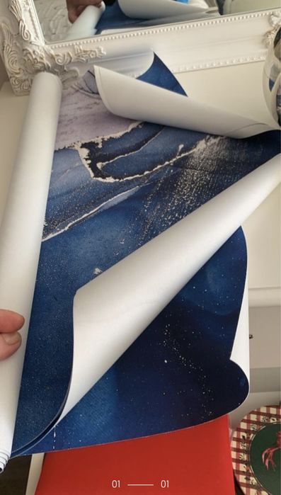 Tablou canvas model marmura 3 buc albastru( doar panza de canvas)