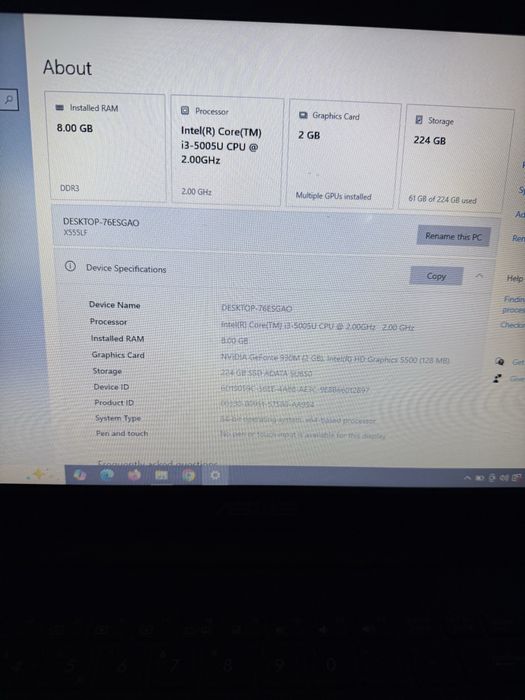 Laptop ASUS  windows 10 pro  licenta permanenta