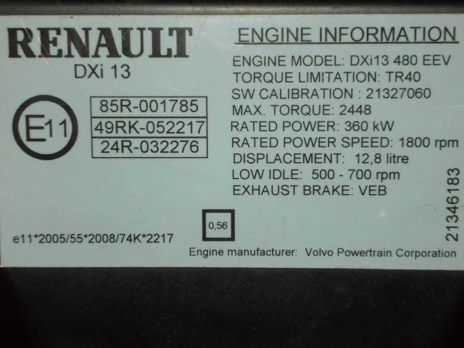 Motor DXI 13 480 EEV pentru camioane Renault - Piese de motor Renault