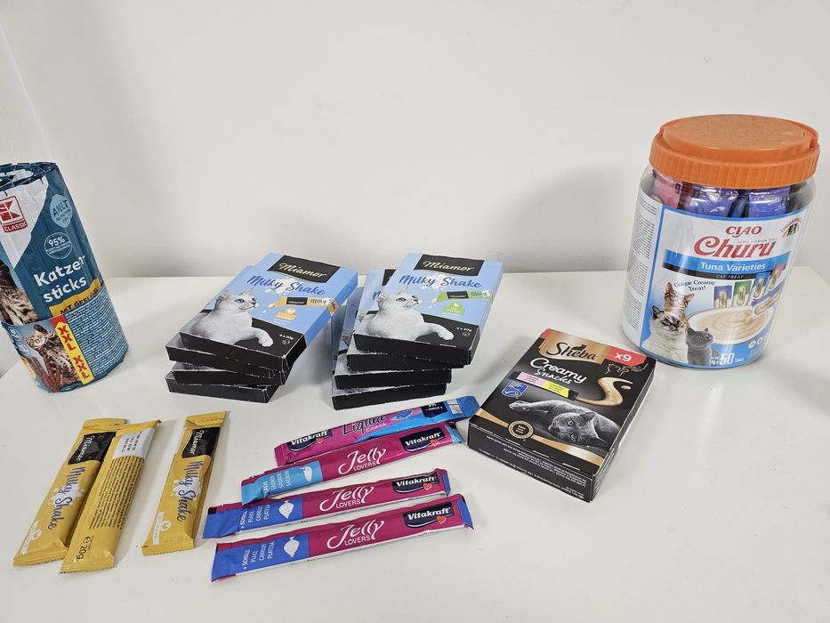 Recompense pisici - Churu, Miamor, etc - 78 buc + 1 pachet sticks-uri