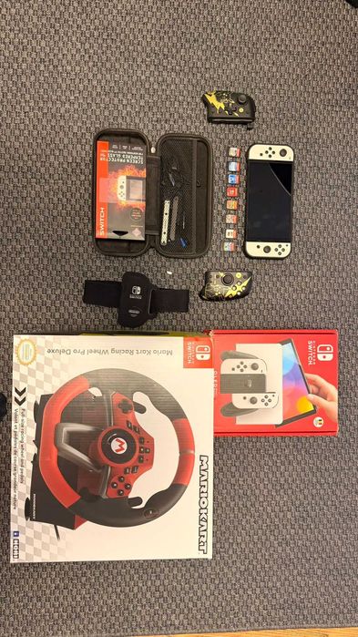 Nintendo switch oled - volan mario kart - 11 jocuri - manete separat pokemon gold