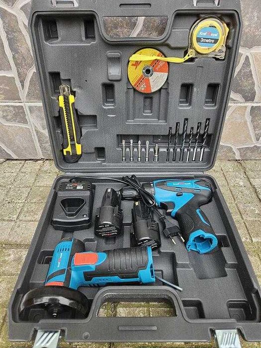 Комплект Акумулаторен Ъглошлайф+Винтоверт Kraft Royal