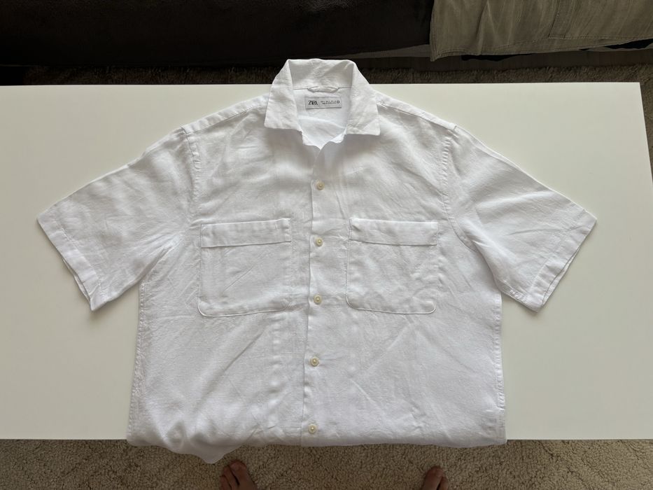 Бяла 100% ленена риза Zara