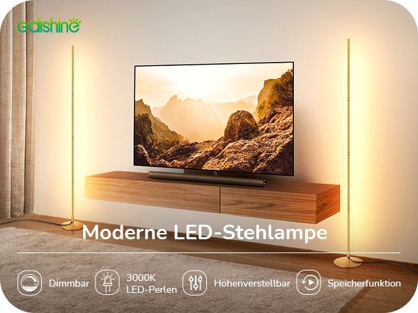 Златна LED подова лампа, димируема, 3000K, 146 см