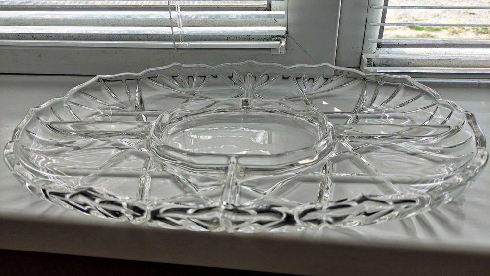 Голямо кристално плато за ордьоври с 5 сектора