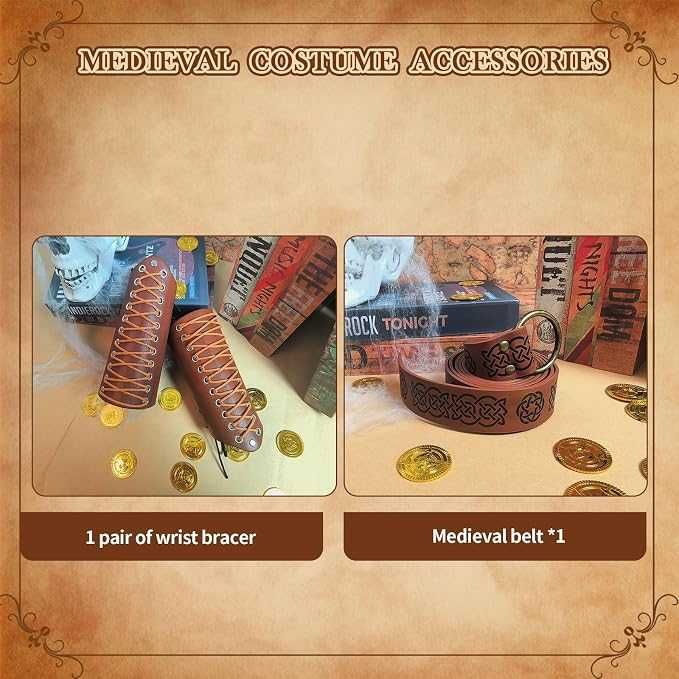 Costum Medieval 5 piese, Gladiator/Roman, Poze sau Halloween, culoare Maro