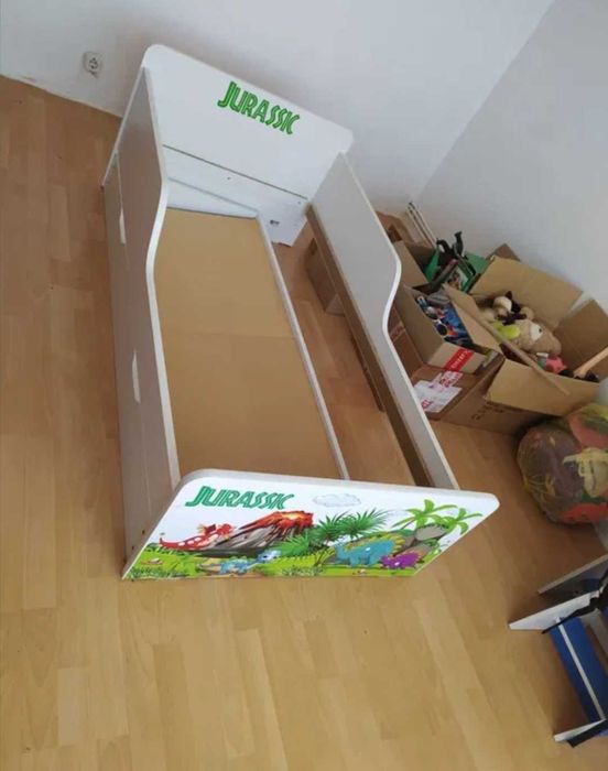 Pat copii 160x80 Dinozauri Jurassic cu sertar, stabil - Cluj