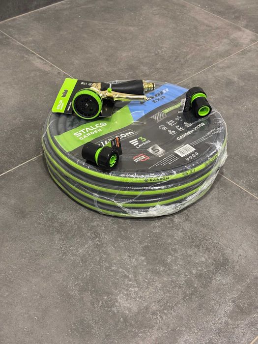 Set Complet Furtun Grădină 3/4" 20m STALCO GARDEN + Pistol Alamă 8 Funcții