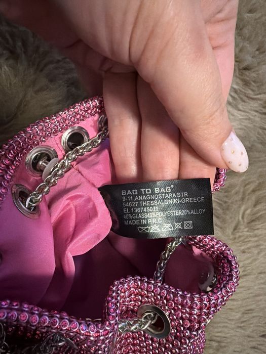 Малка чанта с камъни, розова, тип pouch