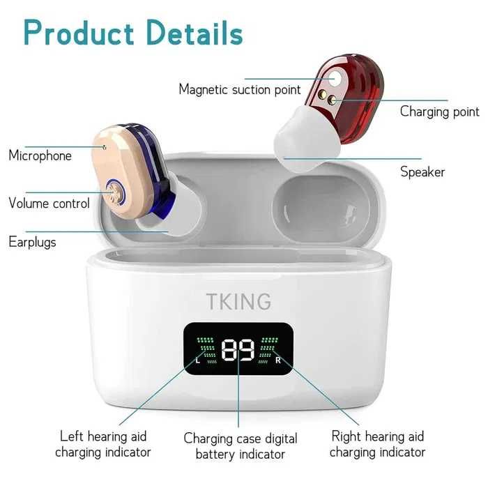 Слухови апарати усилватели TKING с LED дисплей и charging case