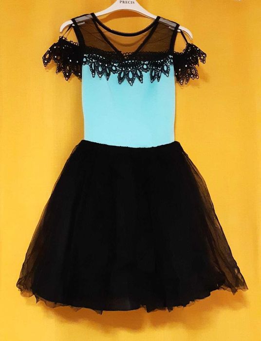 Rochie de ocazie turcoaz cu tull negru, S