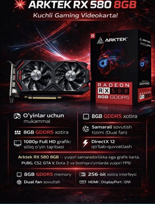 RX 580 8gb sotiladi