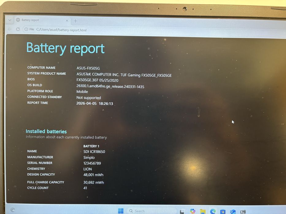 Лаптоп ASUS TUF Gaming FX505G / i7-8750H / GTX 1050 Ti 4GB / 8GB RAM