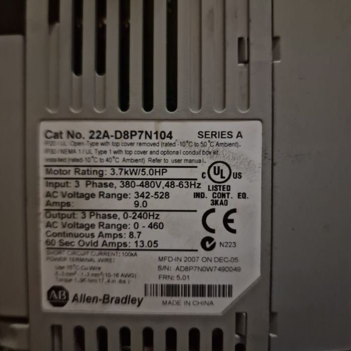 Convertizor de frecventa Allen Bradley 22A-D8P7N104 PowerFlex 4 3.7 kW