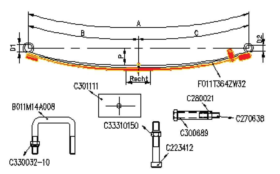 Set foi suplimentare pentru arc  cu 1 - 3 foi autoutilitare 3-5 tone