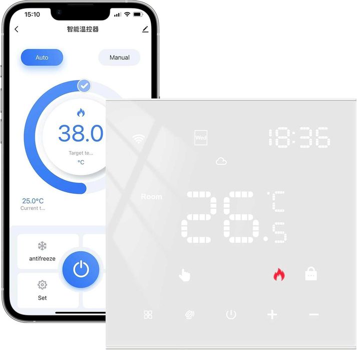 Termostat Miucda inteligent Smart Wifi wireless WT400S-16A-W încălzire pardoseală apă/boiler gaz,digital de cameră WLAN,programabil,Alexa, Google Home