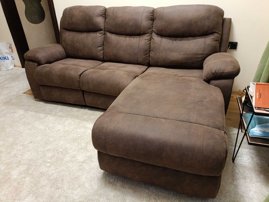 Диван тройка, ъглов, с лежанка и механизъм "Релакс"
