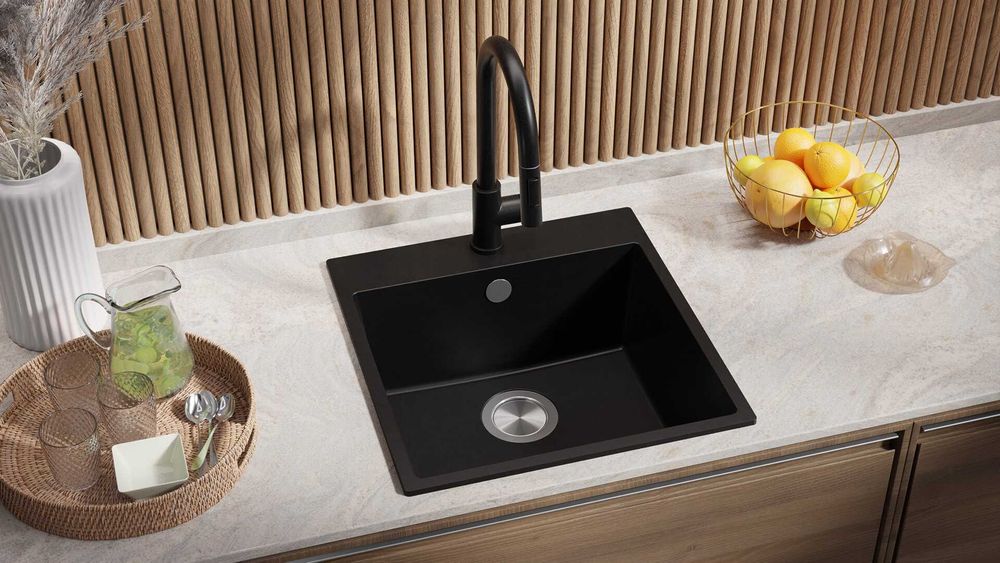 Черна кухненска мивка от гранит Рига 50 XL 480 x 500 мм