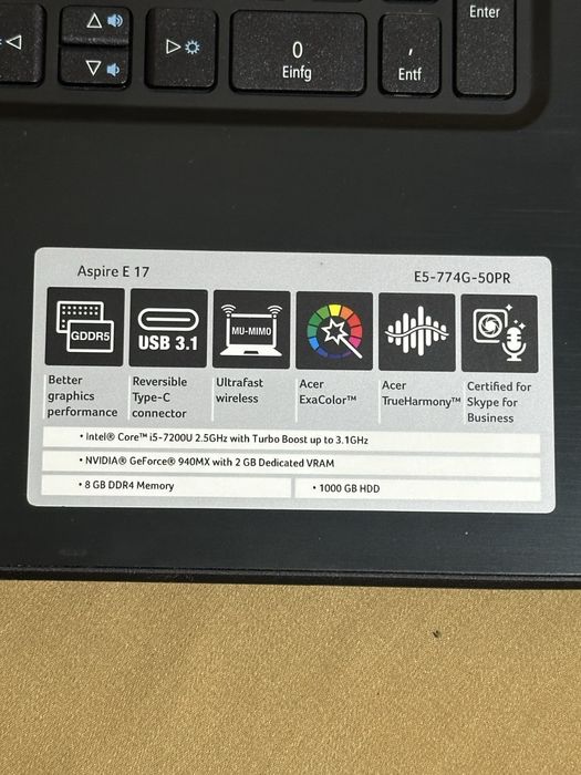Laptop ieftin! Acer Aspire E 17! i5 gen 7!, video dedicat 2gb!