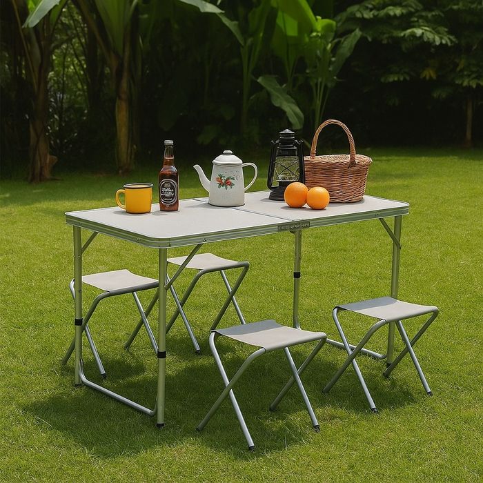 Комплект сгъваема алуминиева маса с четири стола