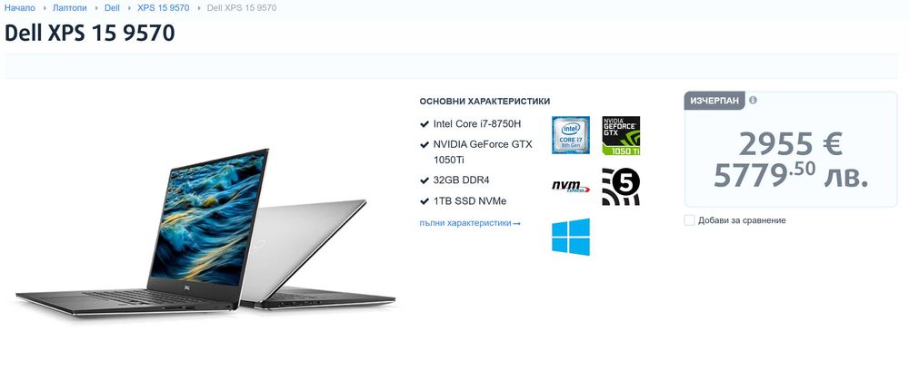 Dell XPS 15 9570 - Intel Core i7-8750H