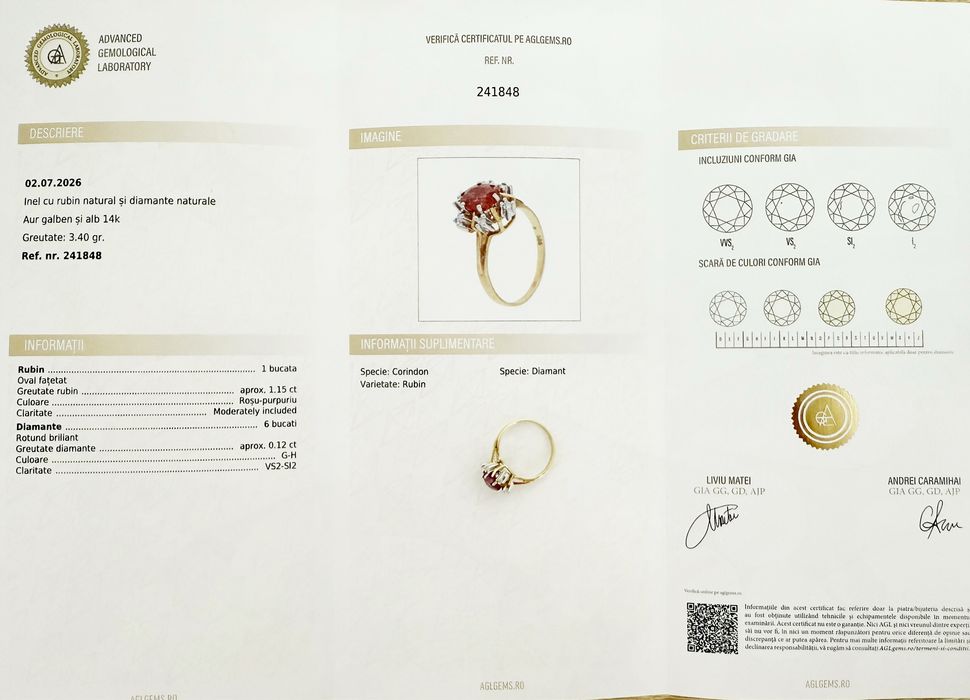 Inel din aur 14k cu rubin natural si diamante naturale