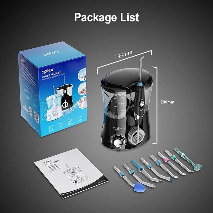 Професионален зъбен душ Apiker – 10 степени, 8 накрайника