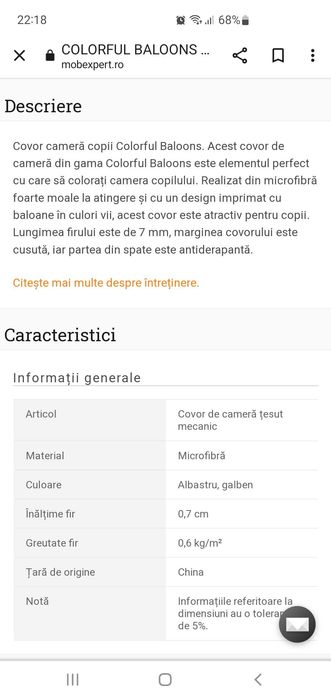 Covor camera copil, Baloons Mobexpert 140x100