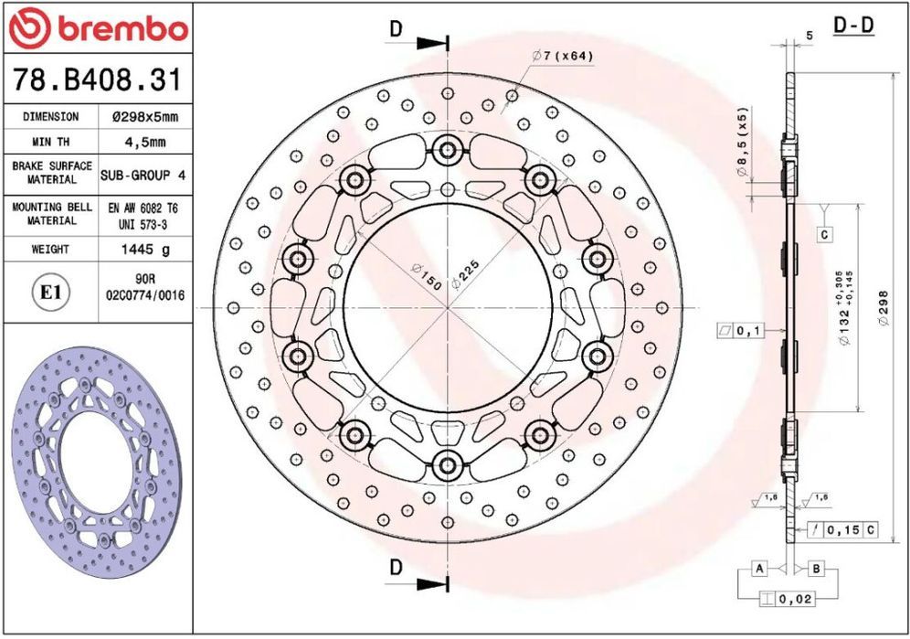 Disc frână Brembo flotant față 78B40831 Yamaha MT-09
