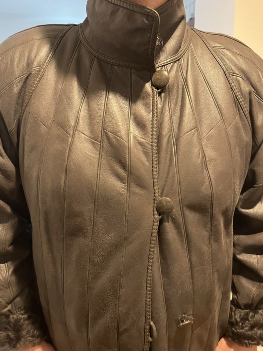 Palton lung din piele naturală cu blană naturală hand made