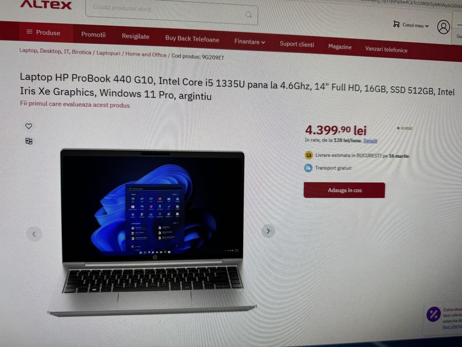 HP ProBook 440 G10 intel i5 1335U 14" Full HD, 16GB, SSD 512GB Sigilat