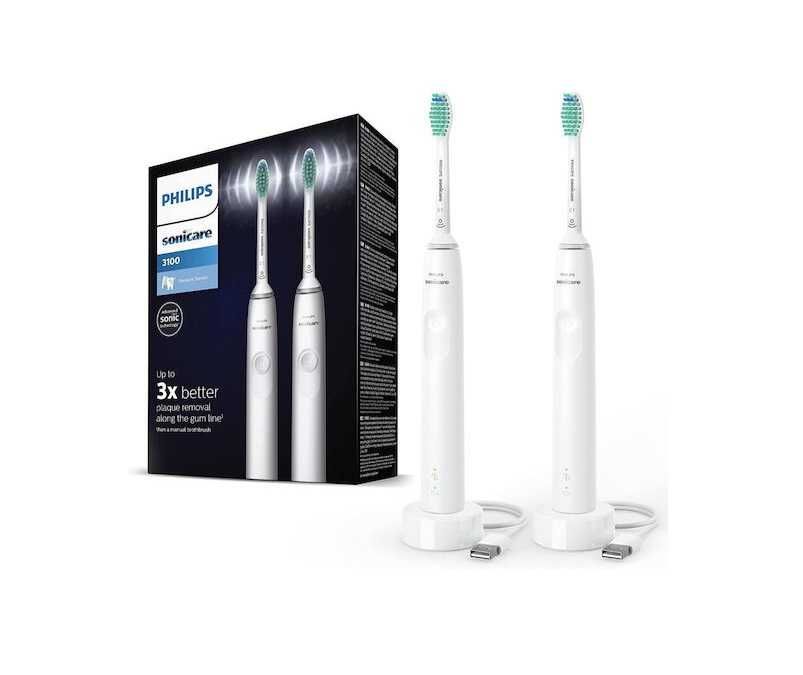 Philips Sonicare 3100 Електрическа Четка за Зъби с Таймер 2 броя Бели