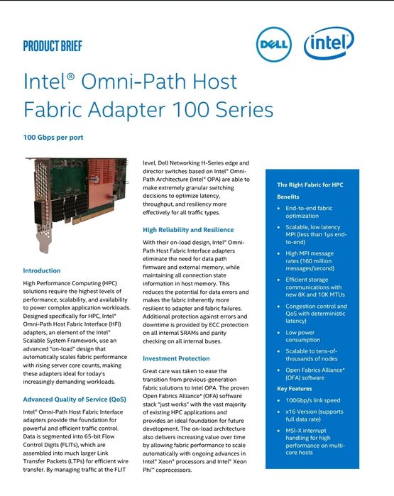 Adaptor Server HFA Intel OmniPath 100G QSFP28