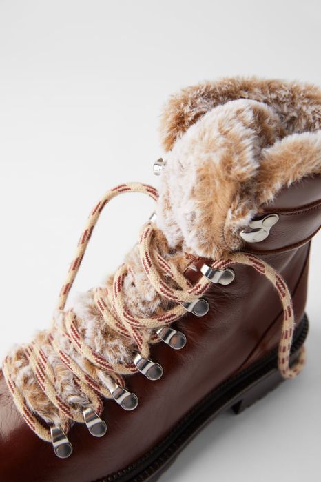 ZARA зимни кубинки боти от естествена кожа