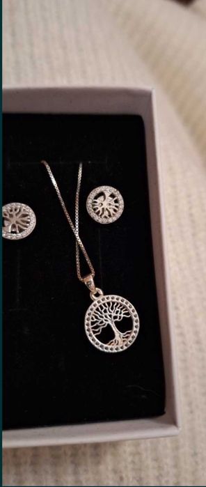 Vând set cercei cu lantic,pandantiv argint,nepurtati,copacul vietii.