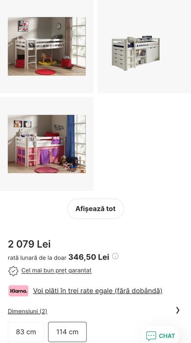 Pat supraetajat PINO cu saltea 80x200