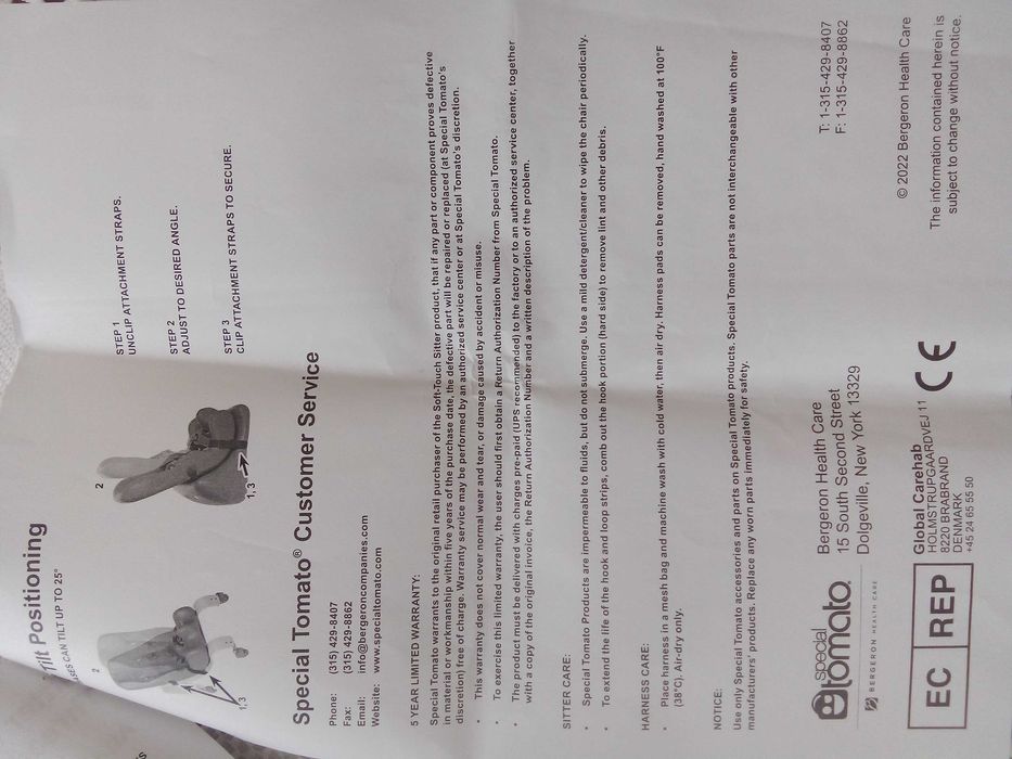 Продавам специален стол Soft-Touch Sitter User Manual.