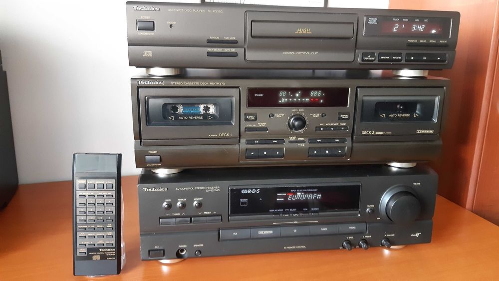 Technics Line, deck dublu RS TR 373, receiver SA-EX140, cd player SL-PG390 cu telecomanda originala