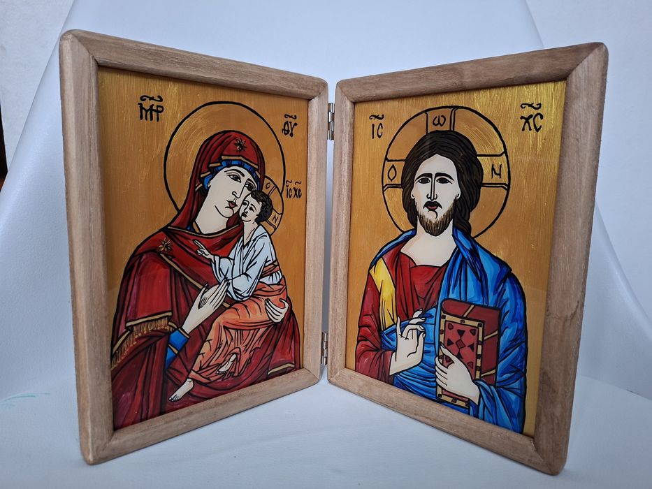 Icoana diptic Maica Domnului si Isus Patocrator