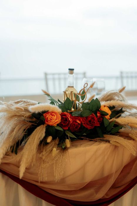 Украса за сватба - пампаска трева - тъмно зелено и оранжево