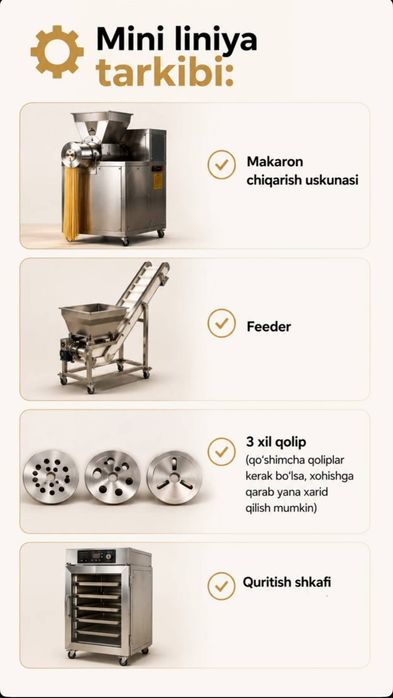 Makaron biznesi. Makaron uskunasi. Makaron ishlab chqarish